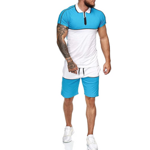 men's two tone shorts set light blue