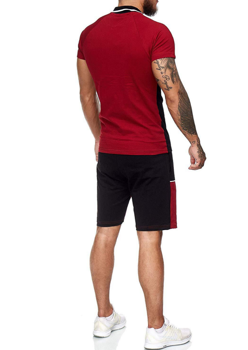 men's two tone shorts set red back view