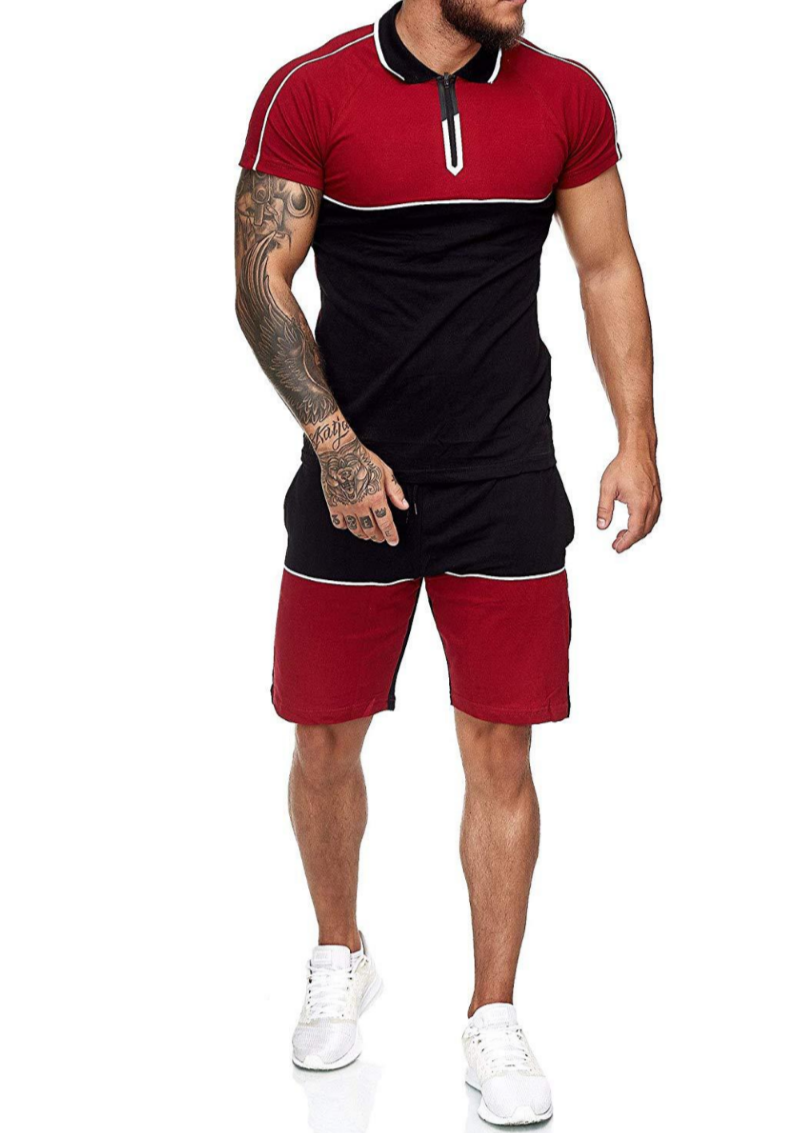 men's two tone shorts set red front view