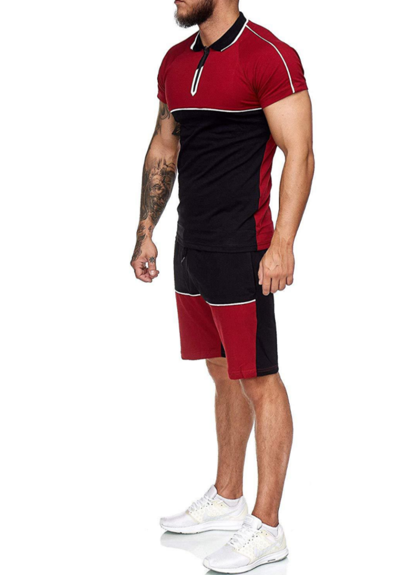 men's two tone shorts set red left side