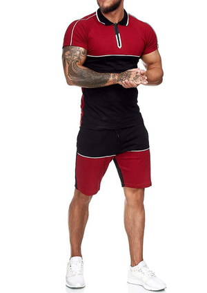 men's two tone shorts set red side view