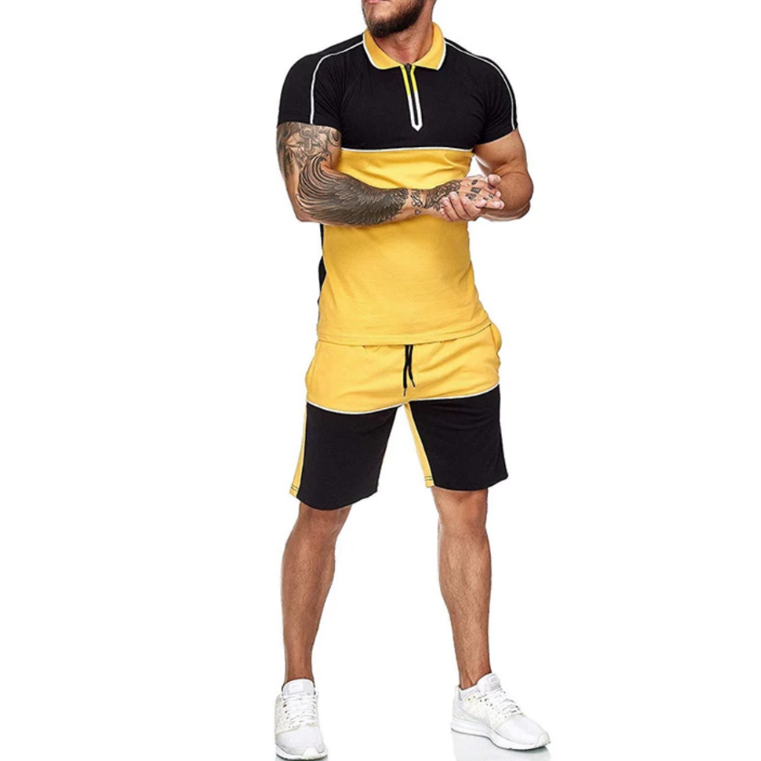 men's two tone shorts set yellow