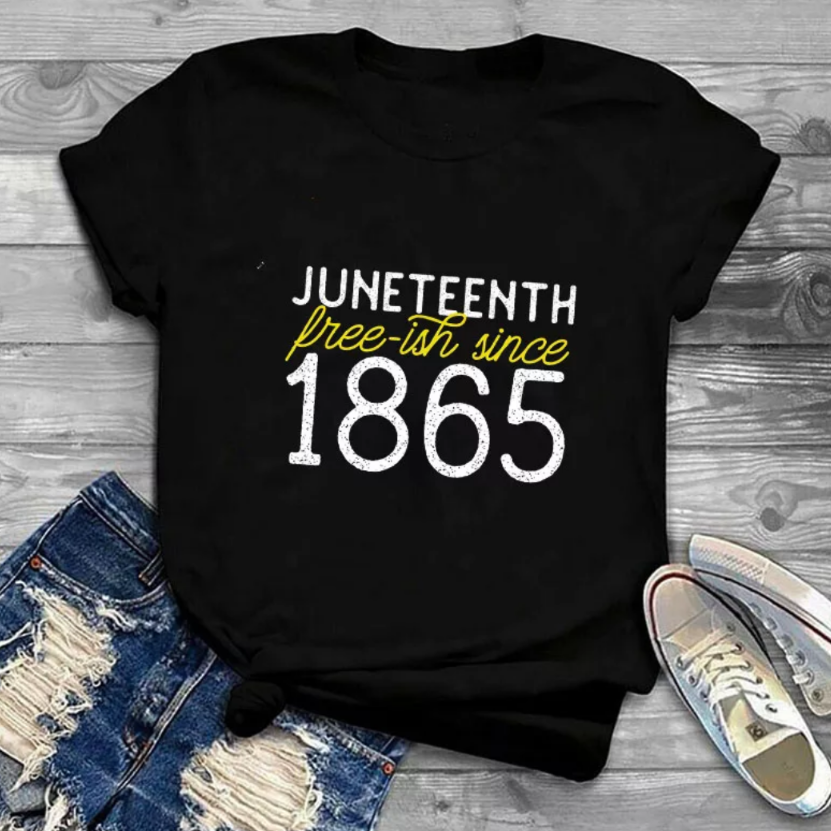 unisex Juneteenth letter print tee cursive