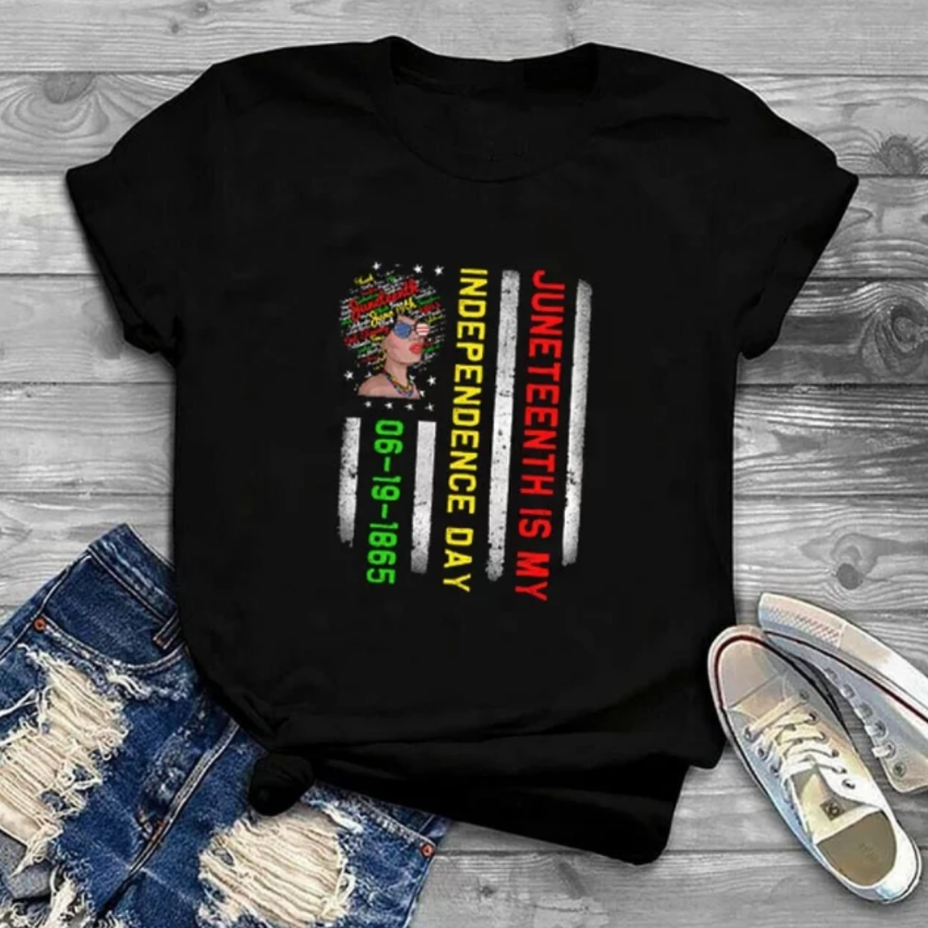 unisex Juneteenth letter print tee independence