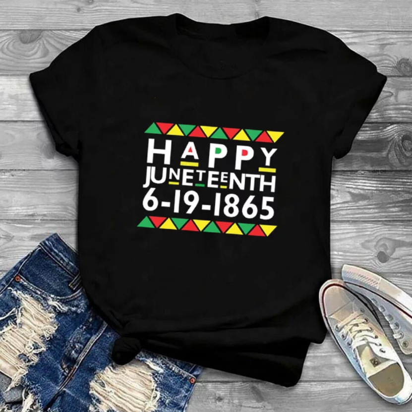 unisex Juneteenth letter print tee multi color