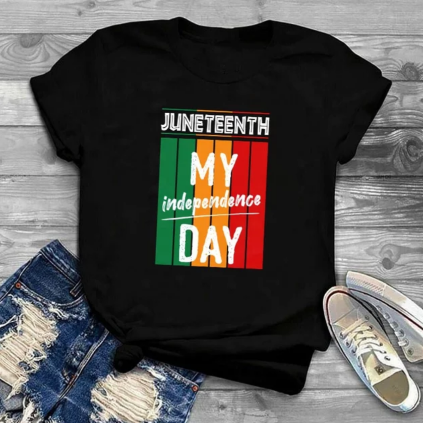 unisex Juneteenth letter print tee stripe