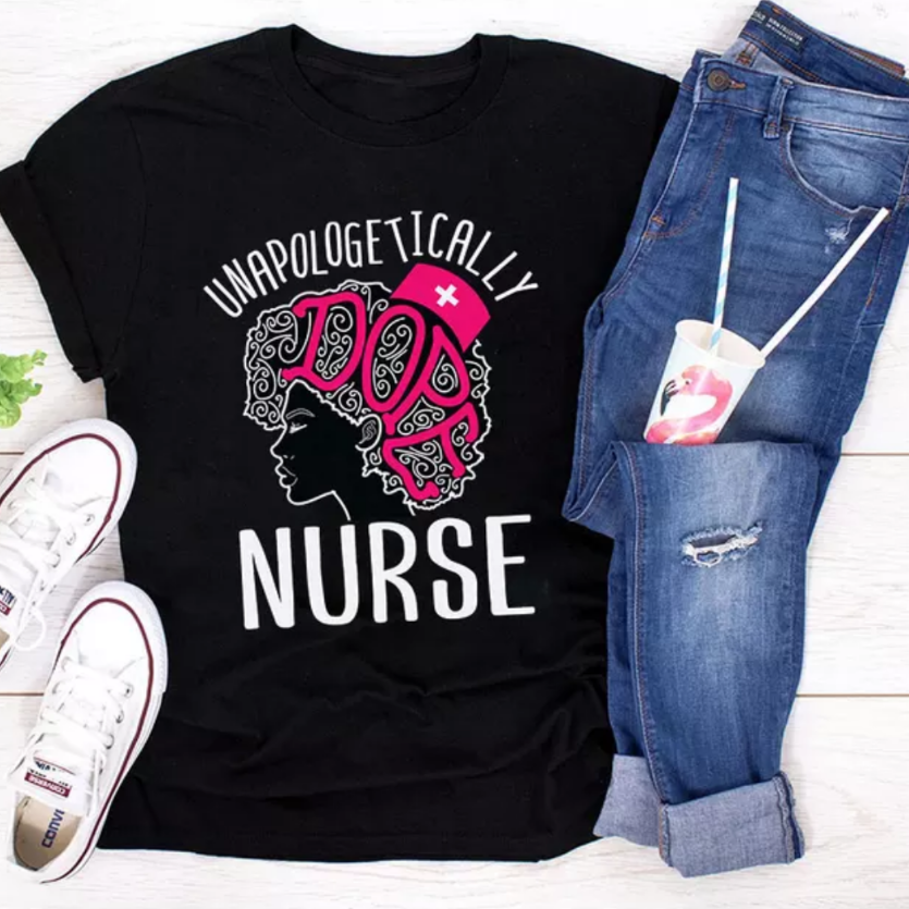 women's black nurses graphic tee shirt