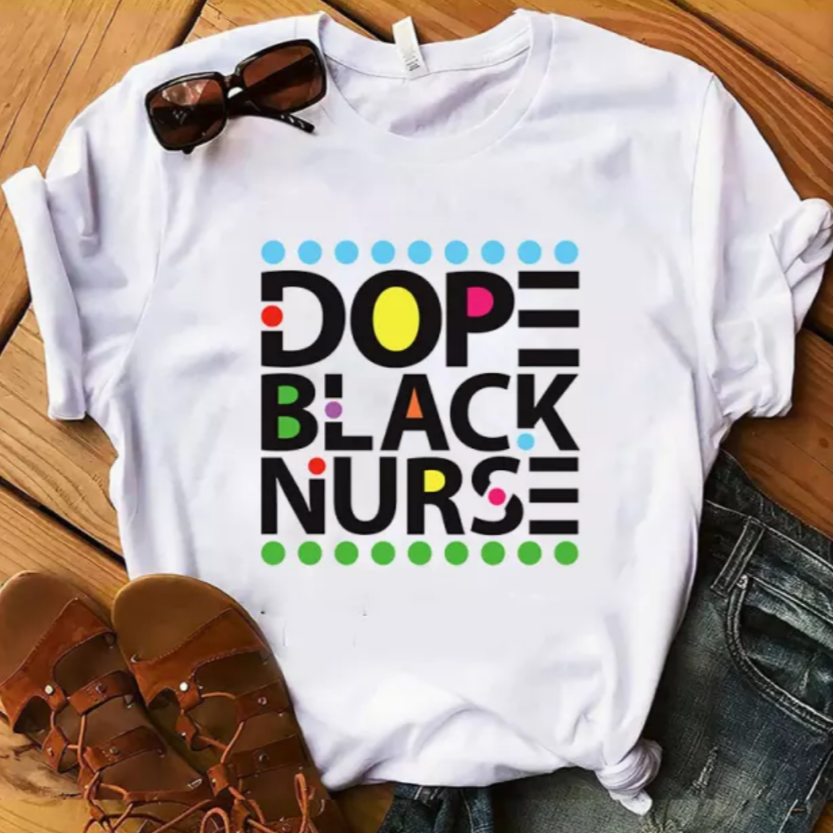 women's black nurses graphic tee shirt dope