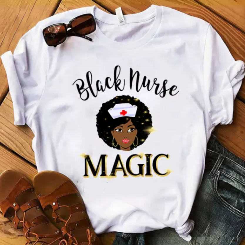 women's black nurses graphic tee shirt magic