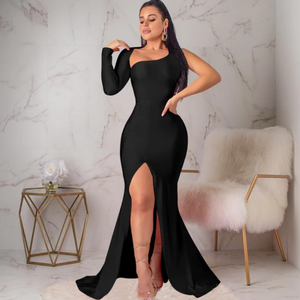 women's asymmetrical full length dress black