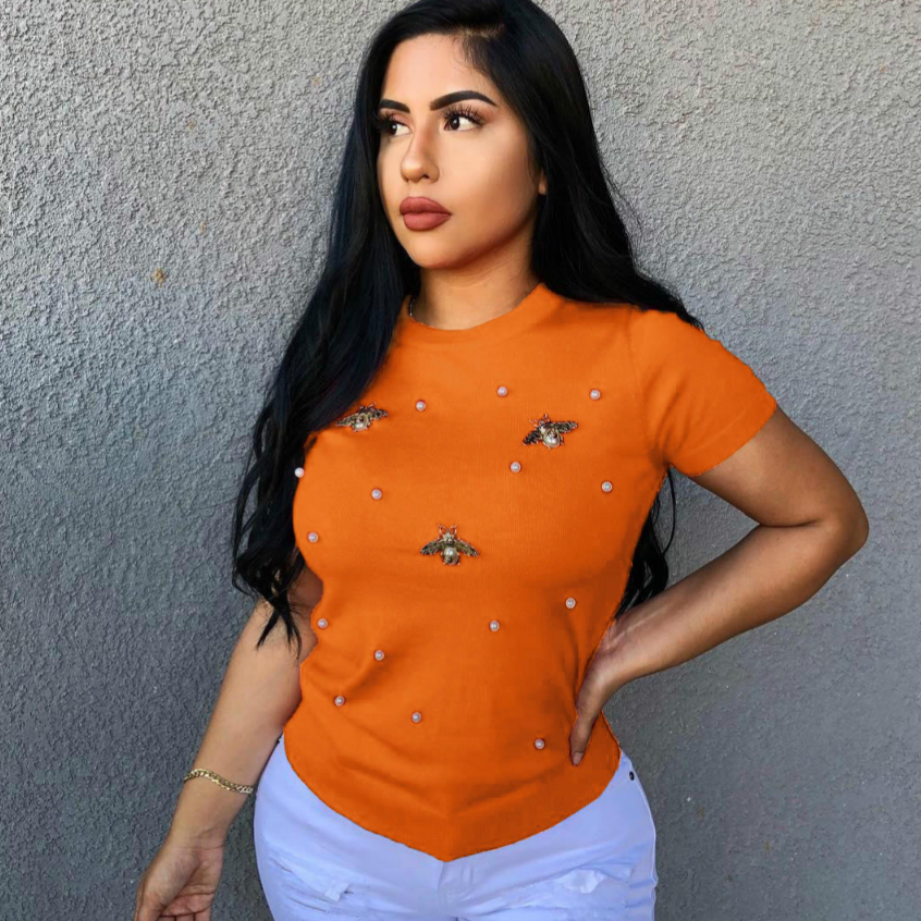 women's bee and bead tee shirt orange