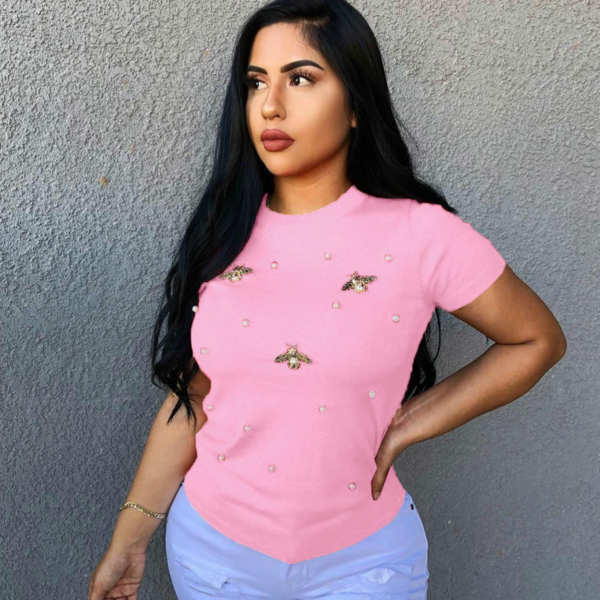 women's bee and bead tee shirt pink