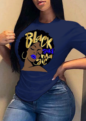 women's black girl magic graphic tee blue