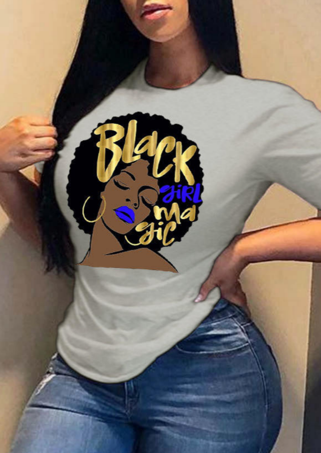 women's black girl magic graphic tee grey