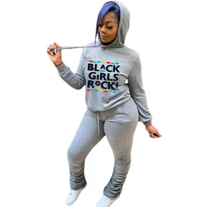 women's black girls rock sweat suit grey