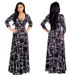 women's black long sleeve large print dress