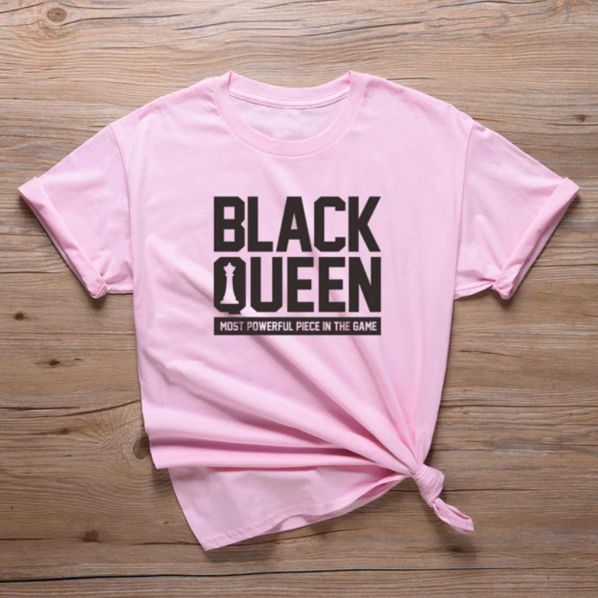 women's black queen tee shirt pink