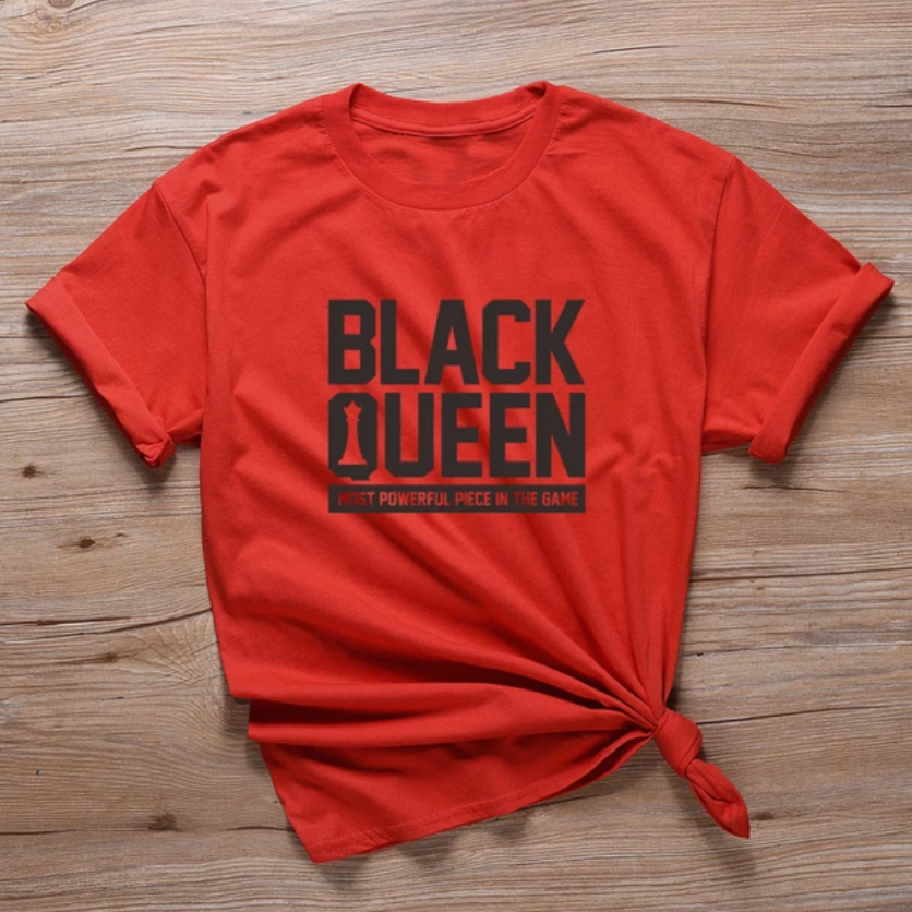 women's black queen tee shirt red