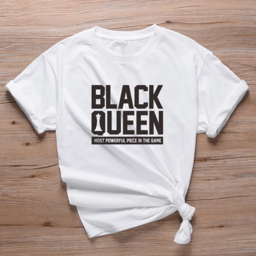 women's black queen tee shirt white