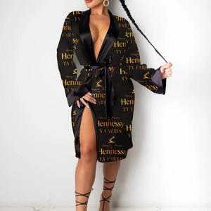 women's black satin hennessy robe