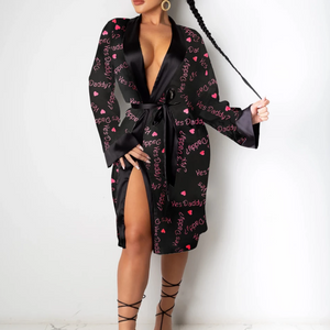 women's black satin yes daddy robe