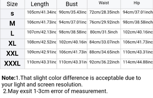 women's dress print design on one side sizing chart