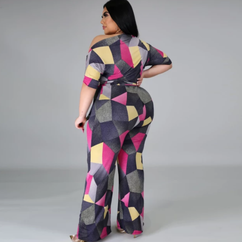 women's geometric print jumpsuit back view