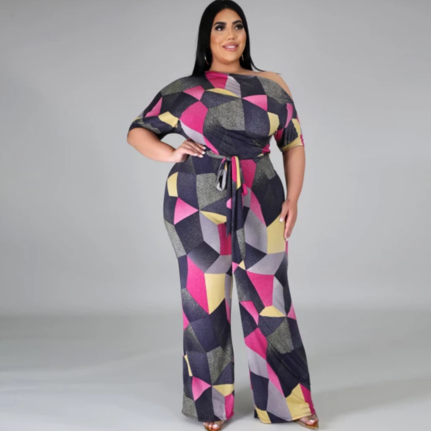 women's geometric print jumpsuit front view