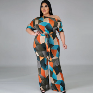 women's geometric print jumpsuit orange