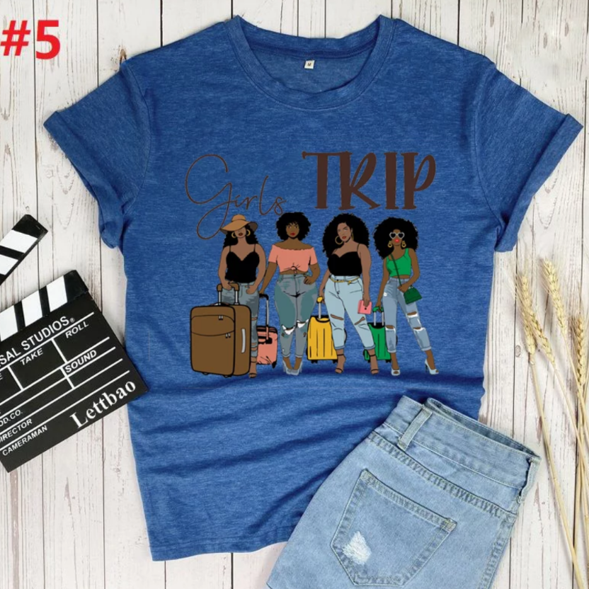 women's girls trip tee shirt blue