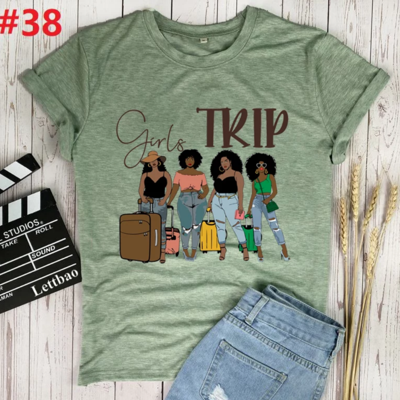 women's girls trip tee shirt green