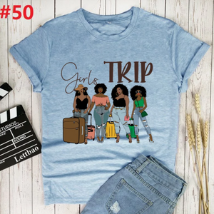 women's girls trip tee shirt lite blue