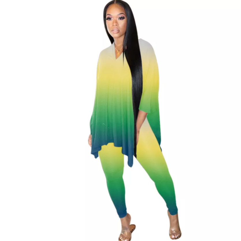 women's gradient leggings 2 piece set green