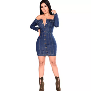 women's halter denim dress blue