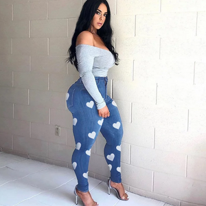 women's heart print jeans light blue