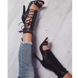 women's lace up high heel shoe black