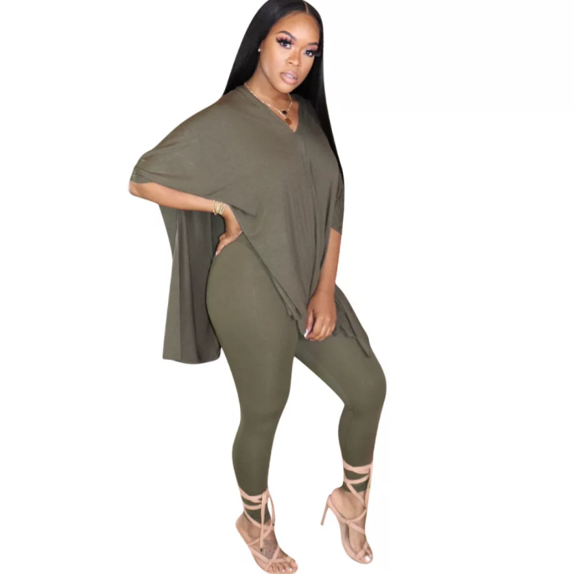 women's leggings 2 piece outfit green