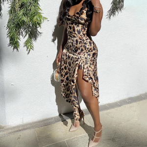 women's leopard print split dress