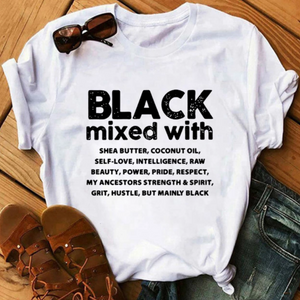 women's letter print black ingredients shirt