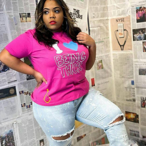 women's love being thick tee shirt pink