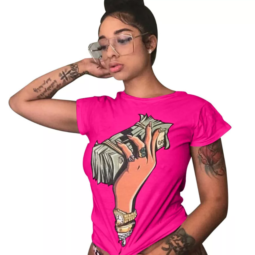 women's money stack tee shirt pink