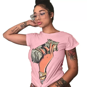 women's money stack tee shirt rose