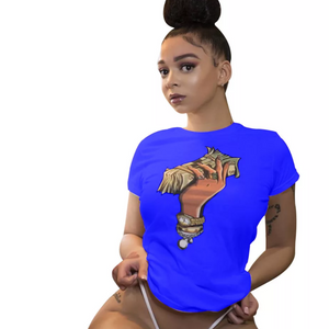 women's money stack tee shirt royal blue