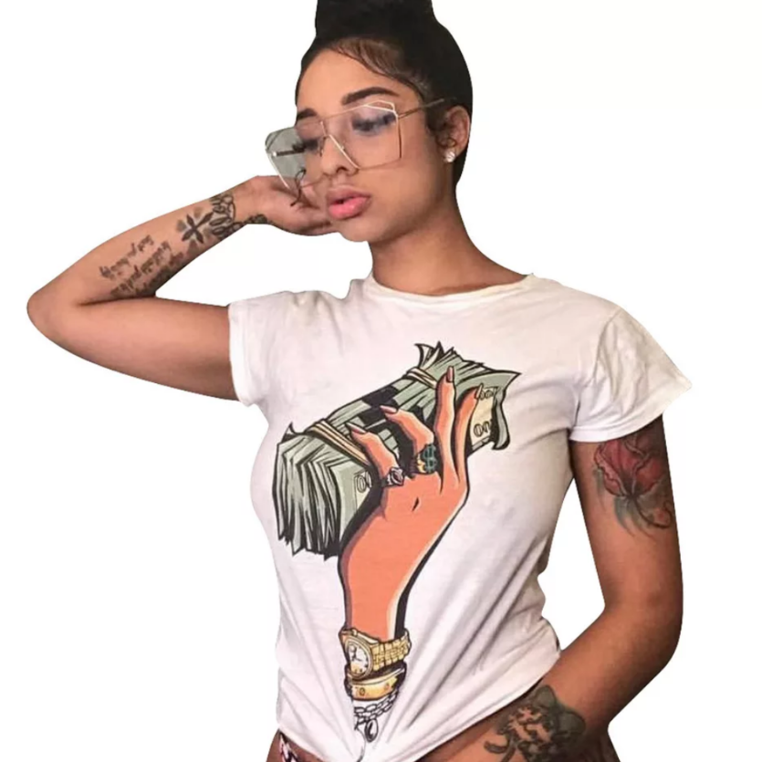 women's money stack tee shirt white