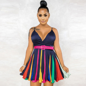 women's multi color pleated dress close up