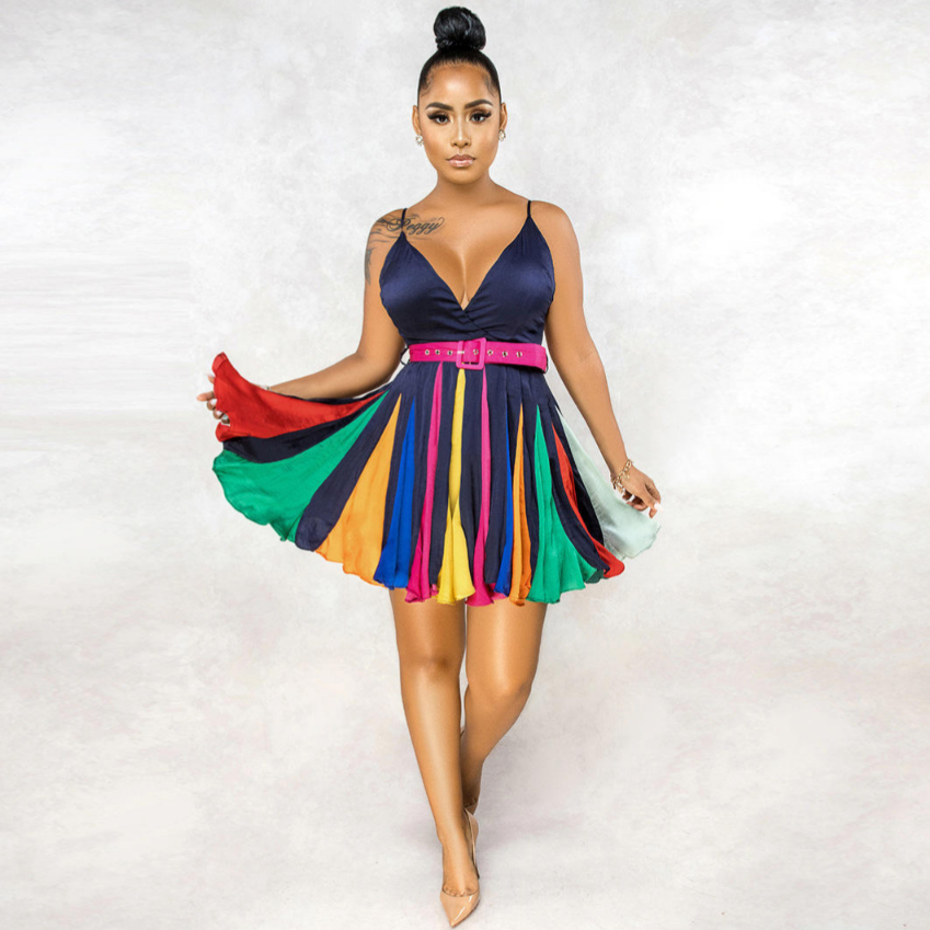 women's multi color pleated dress spread