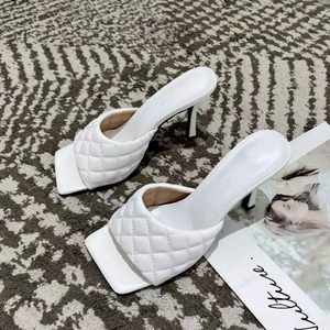 women's open toe square quilted mule shoe white