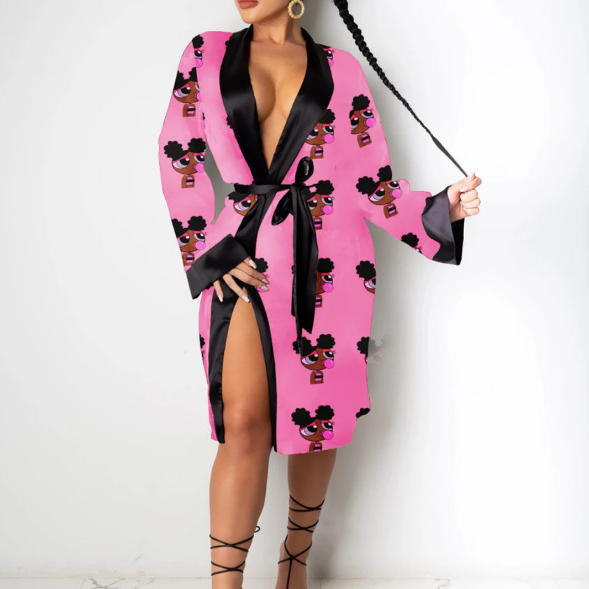 women's pink satin puff girl robe