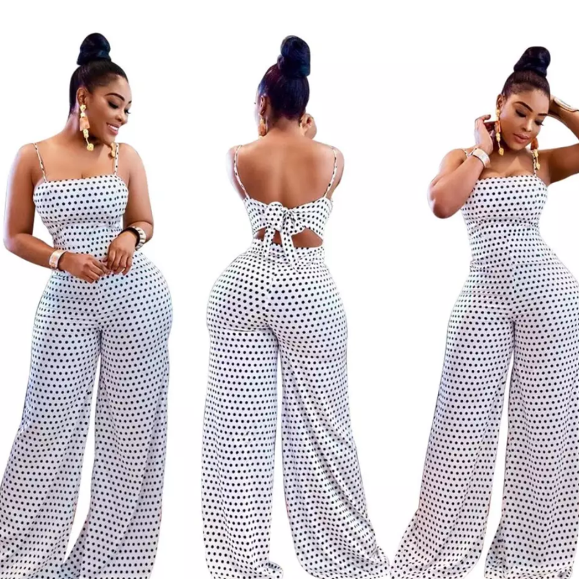 women's polka dot wide leg jumpsuit