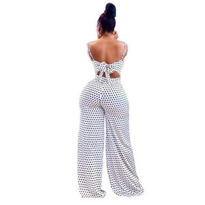 women's polka dot wide leg jumpsuit back view